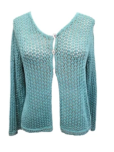 Gr. Small Sigrid Olsen Sport türkisblau leichte offene Webstrickjacke Pullover - Bild 1 von 4
