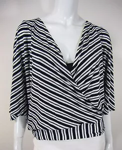 ELLA MOSS SHORT SLEEVE BLOUSE SIZE L LARGE BLUE WHITE 218 - Imagen 1 de 8