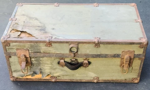 Wonderful Antique Wooden Trunk - GDC - GREAT FOR STORAGE OR RESTORE - NEEDS TLC Cover