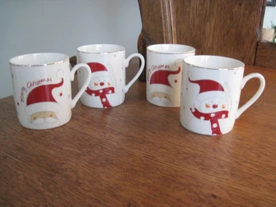 Grace Fine Porcelain Set of 4 Espresso Cups Christmas Santa & Snowman - Image 1 of 4