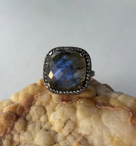 Sterling Silver 925 Labradorite Blue Ring Size 9.25 Square - Picture 1 of 11