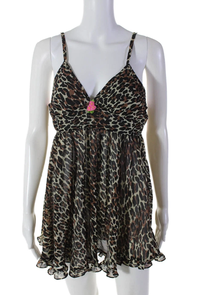 Blusa para dormir Betsey Johnson para mujer con estampado de animales gancho y lazo cuello en V marrón talla S Foto 1 de 4