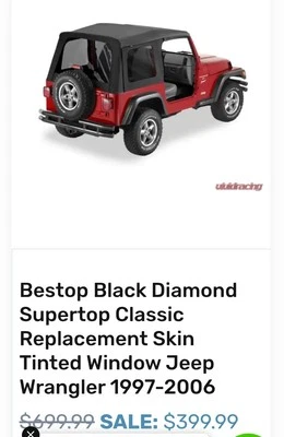 Recubrimiento de repuesto Bestop Supertop tinte negro diamante para 97-06 Jeep Wrangler TJ Foto 1 de 4