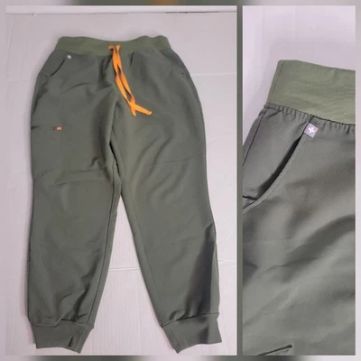 Figs Zamora Olive Green Joggers with Orange Drawstring Sz Large Petite po# 3972 - Image 1 of 4