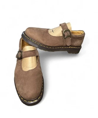 Редкий Dr. Martens желтовато-коричневый замши кожи Мэри Джейн туфли сделано в Англии Великобритании 8, США 10 - Изображение 1 из 4