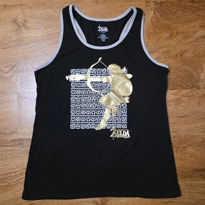  Legend of Zelda Breath of the Wild Black & Gold Link Graphic Tank Top - Size L - Image 1 of 4