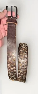 Vintage Brown Leather Studded Belt Size 30 Punk Rock Y2K Grunge Style - Picture 1 of 4