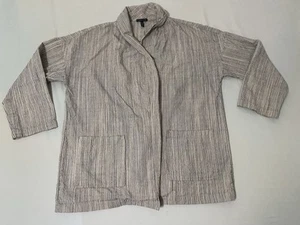 EILEEN FISHER Kimono L/XL Bio-Baumwolle gestreift vorne offen Strickjacke beige - Bild 1 von 5