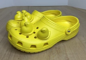 CROCS x PEEPS COLLAB LIMITED EDITION MENS 11 WOMENS 13 YELLOW W/ JIBBITZ EUC - Picture 1 of 20
