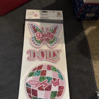 Set of 3 Dolly Parton Fabric Patches Butterfly Dolly Logo Disco Ball Sew Or Iron - Image 1 of 4