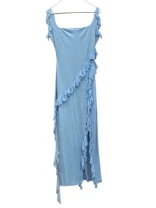 Women’s Blue Frilly Summer Sun Dress Side Slit Size M Fashion Cute Ladies - Picture 1 of 4