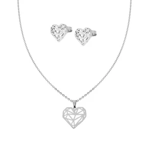 Parure Orecchini e Collana Catena Forzatina Diamantata Cuore Diamante in Acciaio - Picture 1 of 3