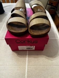 Corkys Lydia Sandals Slip On Strappy Open Toe size 8- Taupe metallic- New - Picture 1 of 3
