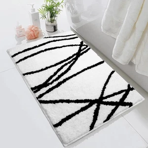 Alfombra de baño de lujo blanca línea negra, micrófono extra suave y absorbente de 20x32 pulgadas... - Imagen 1 de 9