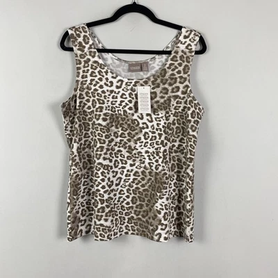 Chicos Tank Top Size 2 US Large Timeless Sassy Cheetah Tan Nylon Stretch - Image 1 of 4