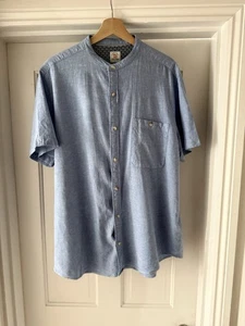 Next Men's XL Blue Grandad Collar Short Sleeve Button-Up Shirt Lined Blend - Picture 1 of 3