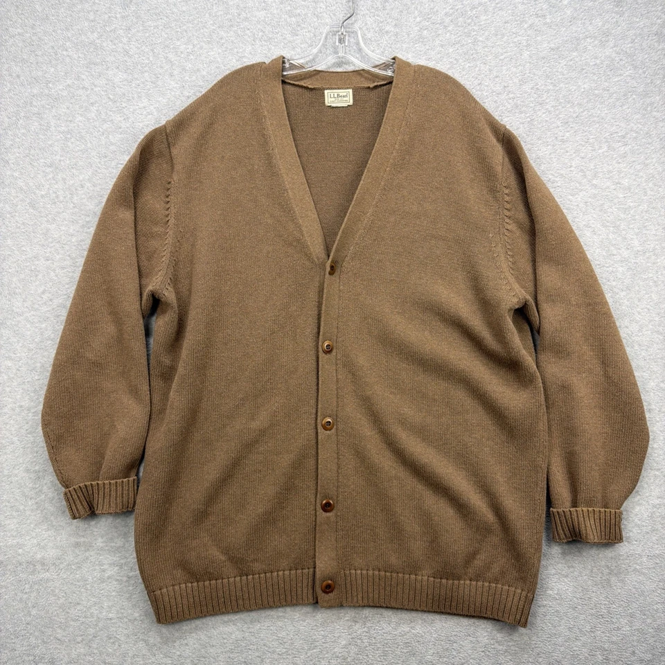 LL Bean Suéter Para Hombres XXL* Cárdigan Marrón Algodón Abotonado Grandpacore Cuello en V Y2K Foto 1 de 4