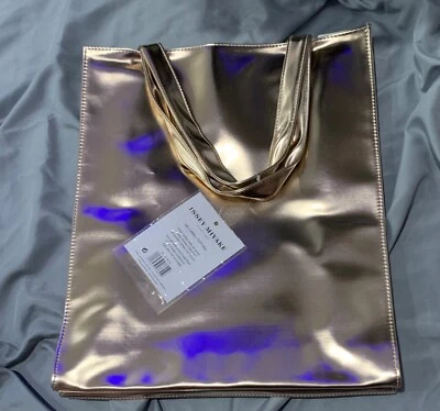 Bolso de Mano Issey Miyake Perfumes Dorado Imitación Cuero Blanco Interior Grande Foto 1 de 4