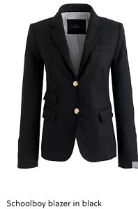 J Crew Women's Fully Lined Wool Two Button Schoolboy Blazer Black Size 2 EUC
