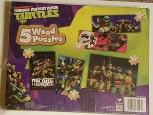 TMNT teenage mutant NINJA TURTLES 5 wood puzzles new sealed in storage box - Picture 1 of 3