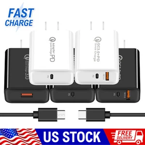 20W USB+TYPE-C Fast Wall Rapid Charger Cube Block & Cable For SamsungS25 S24 S23 - Picture 1 of 26