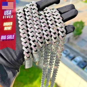 Two Tone Cuban Link Chain Iced Out Necklace Pink White CZ Hip Hop Jewelry Gift - Picture 1 of 10