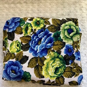 Vintage blue green flowers bedspread coverlet tablecloth craft fabric 80"x109" - Picture 1 of 8