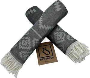 RAY SILVER Aztec Turkish Hand Towel 100% Cotton Set Of 2 18X36 - Picture 1 of 60