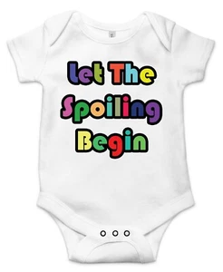 Let The Spoiling Begin Best Shower Gift Cute Funny Infant Message Baby Bodysuit - Picture 1 of 11