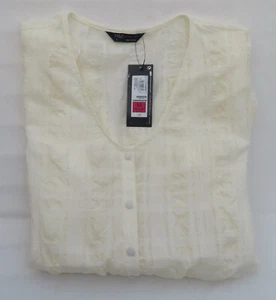 LADIES MARKS AND SPENCER IVORY PATTERNED SHORT SLEEVE BLOUSE SIZE 18 - Picture 1 of 7