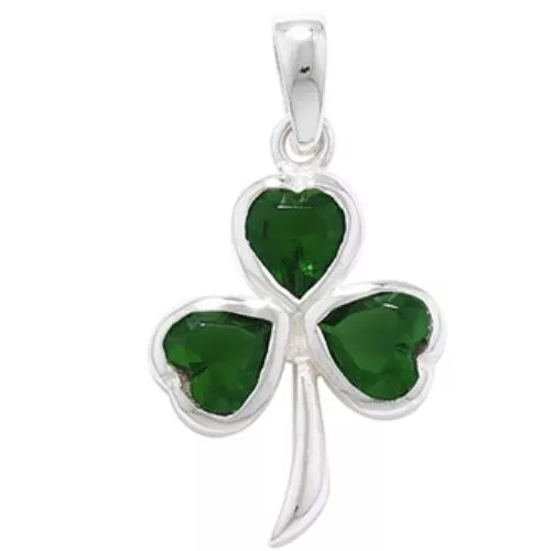 Argento Sterling Tre Pietre Verde Trifoglio Ciondolo - Immagine 1 di 1