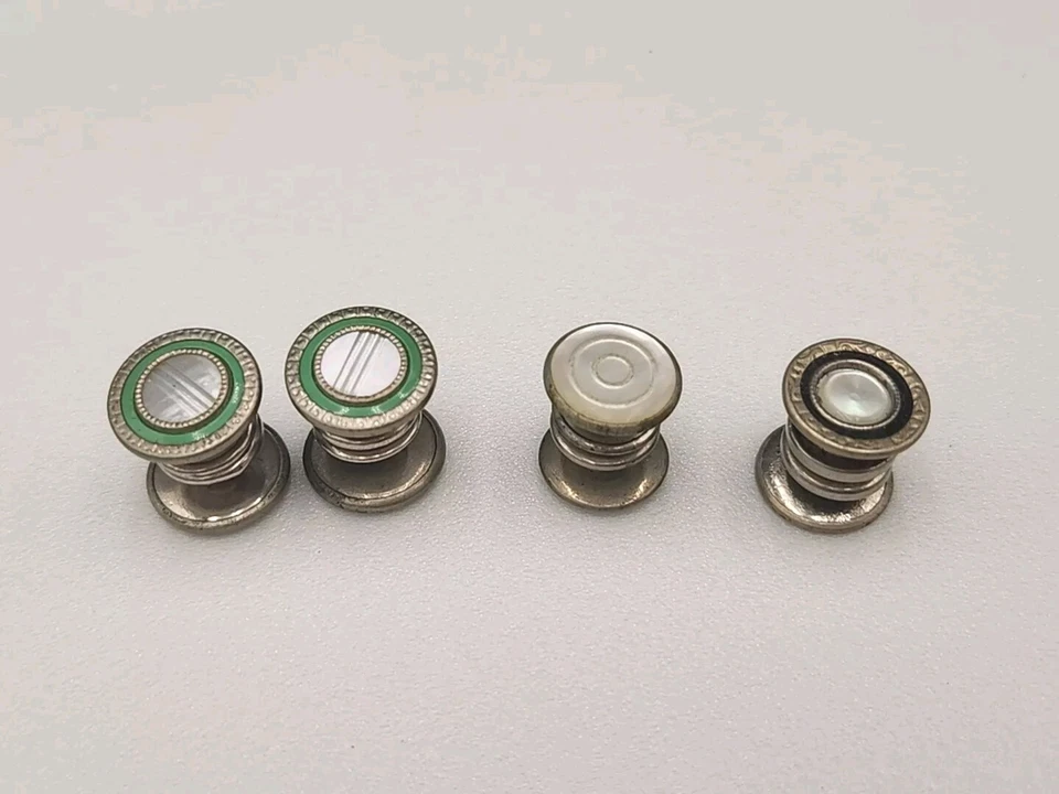 复古艺术装饰扣袖扣拖把上釉绿色和黑色  — 第 1/4 张图片