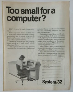 Anuncio impreso vintage años 70 IBM System 32 computadora compacta 1975 revista blanco y negro - Imagen 1 de 2