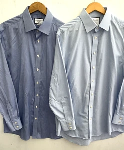 Charles Tyrwhitt schmale Passform zwei blaue Knopfleiste Hemd bügelfrei kariert Größe 16,5/35 Zoll - Bild 1 von 5