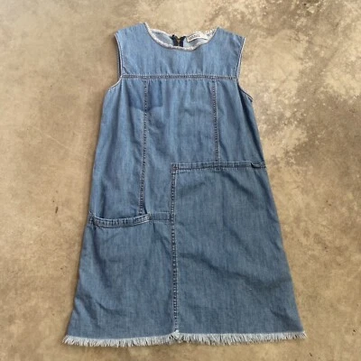 Zara Basis Dress Womens Medium Denim look frayed hem lightweight Casual - Image 1 of 4