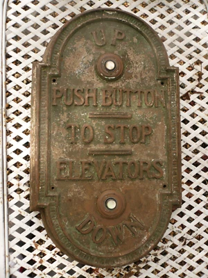 COLOSSAL ANTIQUE CAST IRON ELEVATOR CALL PANEL MOTHER OF PEARL CALL BUTTONS 18" - Image 1 of 4