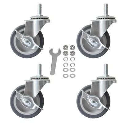 AAGUT M10 X 1.5 Black Industrial Caster Wheels 3 Inch 4 Pack With Locking Brakes