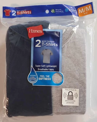 Hanes Boys Tagless Cool Comfort Crew T-Shirts Size Medium 10-12 Black & Gray - Image 1 of 2