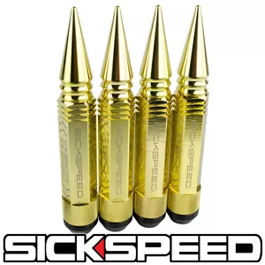 SICKSPEED 4 PC 24K GOLD 5 1/2" LONG SPIKED STEEL LOCKING LUG NUTS 12X1.5 N20 - Picture 1 of 1
