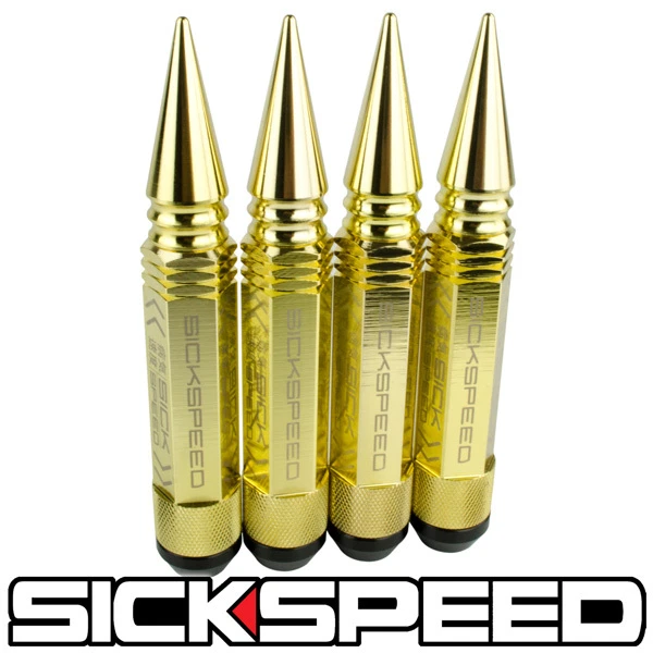 SICKSPEED 4 PC 24K GOLD 5 1/2" LONG SPIKED STEEL LOCKING LUG NUTS 12X1.5 N20 - Image 1 of 1