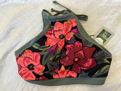 Body Glove/eidon Halter Crop 比基尼上衣花卉绿色边框尺寸 S Nwt — 第 1/4 张图片