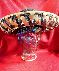AMAZING VINTAGE WHITTALL & SHON BLACK & GOLD WOVEN STRAW WIDE BRIM HAT #2 - Picture 1 of 6