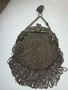 Antike deutsche Silber Jugendstil Metall Mikro Perlen Geldbörse - Bild 1 von 18