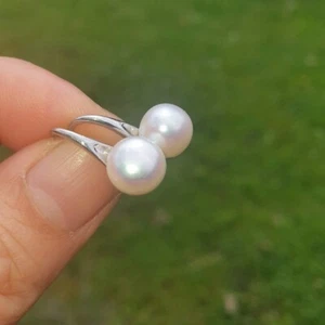 Genuine 8mm White Freshwater Pearl 925 Sterling Silver Hook Dangle Earrings Gift - Picture 1 of 8