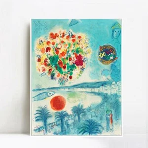 Framed Canvas Giclee Print Art Flower and Sun by Marc Chagall Wall Art 24"x32"  - Picture 1 of 5