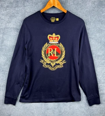Polo Ralph Lauren RL Crest Crown Logo Shirt Long Sleeve Navy Slim Fit Men's Sz S - Image 1 of 4