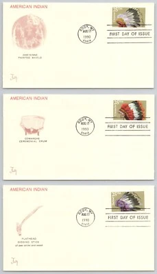 FDC (3) American Indian HEADRESSES Cody Wyoming 1990 by Faith. Cream Envelope - Image 1 of 4