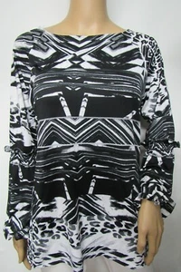 Kate & Mallory Abstract Print Long Ruffle Sleeve Scoop Neck Top Size M - Picture 1 of 5