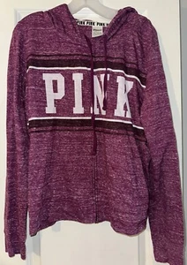 Damen Victoria's Secret Pink L/S Grafik Hoodie mit Reißverschluss lila/weiß meliert Gr. L - Bild 1 von 7