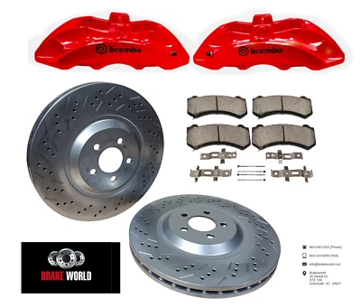 Dodge Challenger Charger SRT Red Brembo Front 6 Piston Brake  Kit + Pads + Rotor - Image 1 of 4